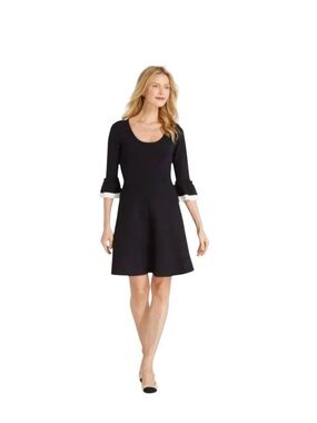 Draper James Black Fit-and-Flare Dress with Contrast Cuff Detail